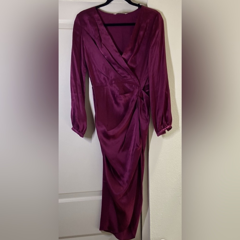 Amanda Uprichard Roma 100% Silk Dress Aubergine Large L - Picture 7 of 9